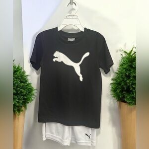 Puma Black Sleeve Tee and White Shorts with Iconic Logo